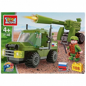 Конструктор - Джип со стреляющей пушкой, с фигуркой, 108 деталей (Город мастеров, 7146-KK (80))